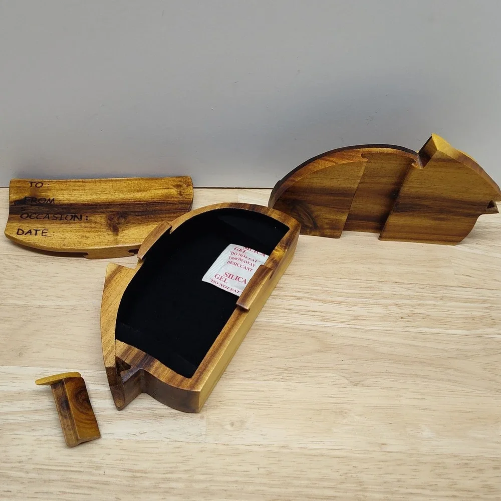 Sleeping Kitten CARVER DANS handcrafted Cat Solid Wood Puzzle Trinket Box